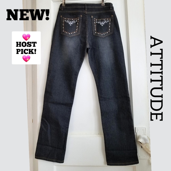 Attitude Denim - Attitude Stretch boot cut jeweled blue NEW jeans size 10  Price Reduced!